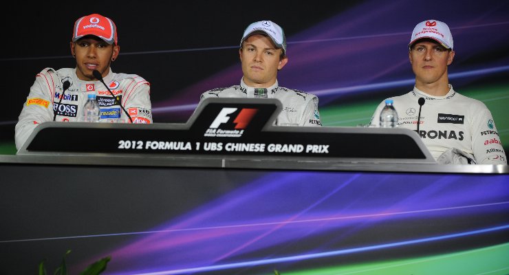 Lewis Hamilton, Nico Rosberg e Michael Schumacher