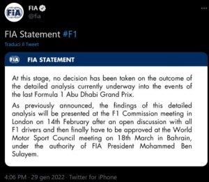 FIA F1 Comunicato